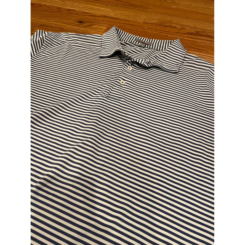 Peter Millar Summer Comfort Men's Golf‎ Polo XXL Navy Blue White Striped Stretch